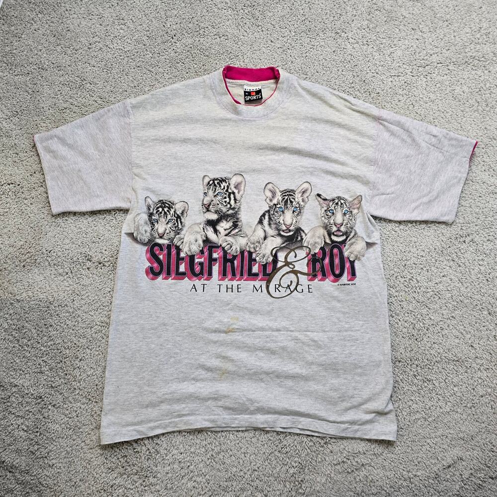 Siegfried and Roy Vintage VTG Grey Double Layered T Shirt Signal Sports XL Y2K